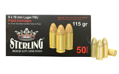 Sterling 9mm 115gr Fmj Brass 50 โ Sterling 9mm 115gr Fmj Brass 50
